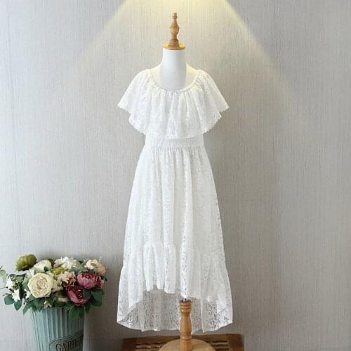 Fresh Girls Teenage Girls Lace Ruffles Collar Dress White Flower Girls Mermaid Dress Hi Low Elder Girls Dress Clothes