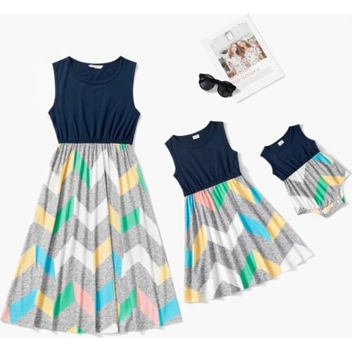 PatPat 2021 New Arrival Summer Mommy and Me Striped Stitching Tank Dresses Family Look Clothing for Kids and Baby Girl Clothes