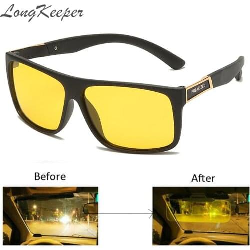 LongKeeper TR90 Night Vision Glasses Men Car Driving Sunglasses Women UV400 Yellow Lens Anti-glare oculos de sol