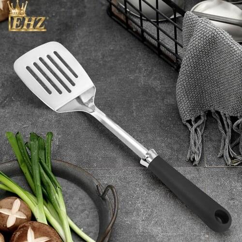 EHZ Stainless Steel Slotted Turner Spatula Frying GrillingAnti-rust Durable Fried Eggs Barbecue Shovel Plastic Handle