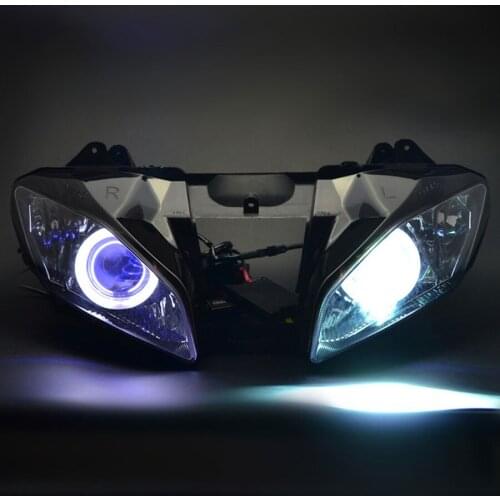 Motorcycle Custom Headlight Assembly For Yamaha YZF R6 08-15 White Angel Blue Demon Eyes DRL HID Projector Conversion Headlamp