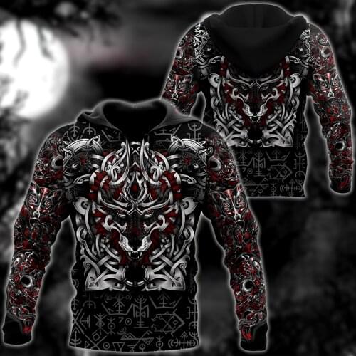 Viking Wolf Tattoo 3D All Over Printed Autumn Men Hoodies Unisex Casual Zip Pullover Streetwear sudadera hombre DW0495