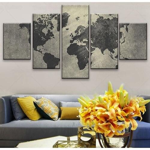 Wall Posters And Prints 5 Piece Abstract world map Wall Art Canvas Paintings Art Wall Picture Home Décor with frame