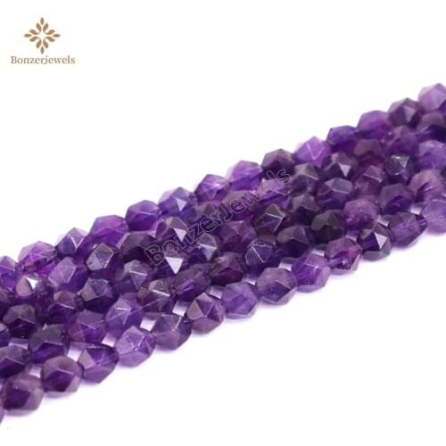 Wholesale Natural Diamonds Faceted Amethysts Round Loose Star Cut Polygon Beads for Jewelry Making DIY Bracelet Necklace 6-10 MM