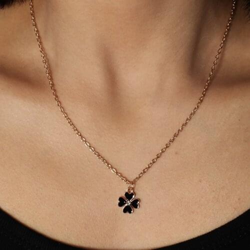 Simple Style Black Color Enamel Clover Necklaces & Pendants for Women Girl Femme Bijoux Colar Valentines Day Trinket