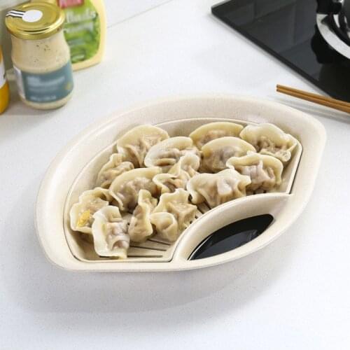 Dumplings Food Fruit Draining Dish Plate with Dipping Saucer Dual-layer Plastic Snack Plate with Vinegar Serving Dish -30