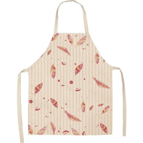 Feather Printing Kitchen Apron Cotton Linen Aprons for Woman Work Home Sleeveless Apron Clothes Men Apron Fashion with Pockets