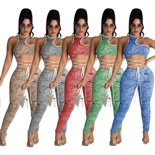 Sexy Women Jumpsuit Print One Shoulder Bodysuit Fitness Hollow Out Bandage Club Outfits For Women Rompers