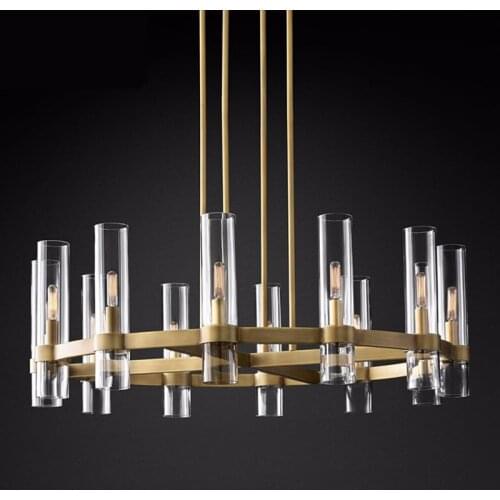 Loft American RH Gold / Black E27 Led Chandelier Retro Metal Living Room Lustre Led Chandelier Lightng Rod Hanging Lamp Fixtures