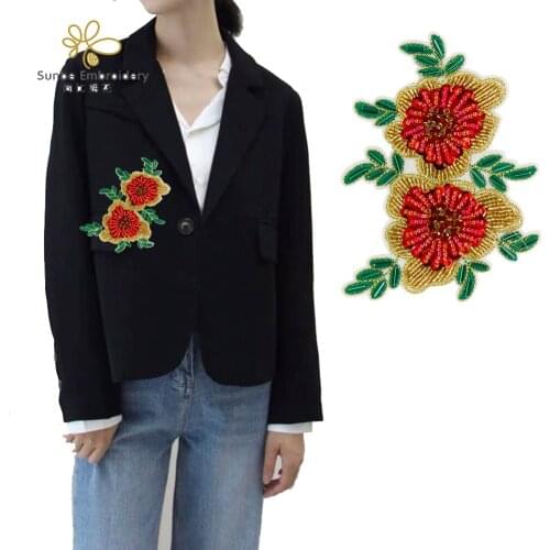 Handmade Beaded Motifs Flower Applique Sewing on Dress Bags Sequin Badge DIY Embroidery Patches 5 pieces