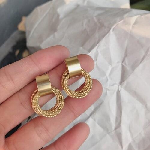 RAMOS Simple New Gold Metal Multi-layer Circle Winding Geometric Round Small Stud Earrings for Women Girl Party Jewelry