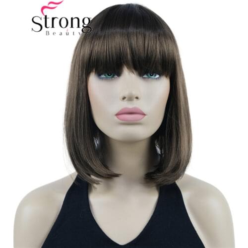 StrongBeauty Short Bob With Bangs Full Synthetic Wig COLOUR CHOICES