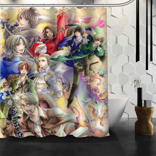 ShunQian Hetalia Anime Shower Curtain Polyester Fabric Bath Screens Curtains For Bathroom 3D Waterproof Bath Curtain Hook