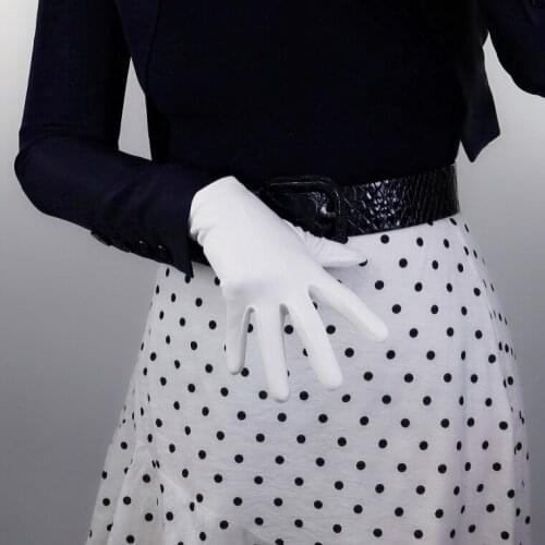 Womens runway fashion faux suede leather white gloves female sexy club party dress dancing driving short glove 21cm R3292