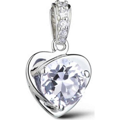 Retro 925 sterling Crystal silver Heart Pendants and necklaces for women Wedding Party jewelry Gift free shipping GaaBou