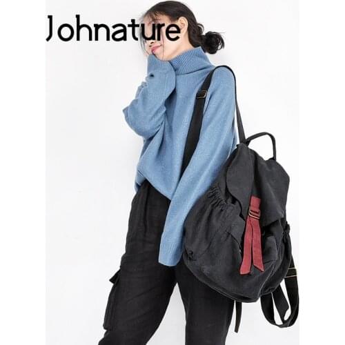 Johnature Korean Fashion Backpack 2021 New Simple Cotton Large Capacity Travel Bags Versatile Original Backpacks Student Bag