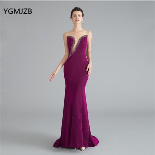 Sexy Backless Long Mermaid Evening Dresses 2019 New Design Sequin Crystal Women Formal Prom Gowns Party Dress vestido de festa