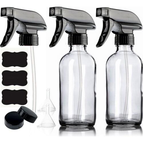 2pcs 250ml Glass Spray Bottle Empty Refillable Clear Glass Containers for Essential Oils Homemade Cleaners Plants Bathroom 8 Oz