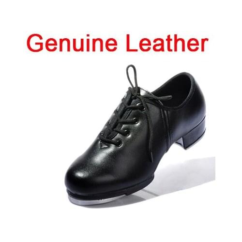 2019 Brand Natural Leather Clogging Tap Shoes For Men And Women Lace Up Size EU34-EU45 Jazz Clogging Shoe Excellent