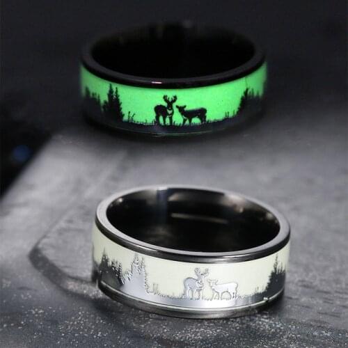 2021 Fashion Luminous Black Tungsten Hunting Mens Ring Retro Deer Silhouette Luminous Wedding Jewelry Engagement Party Gift