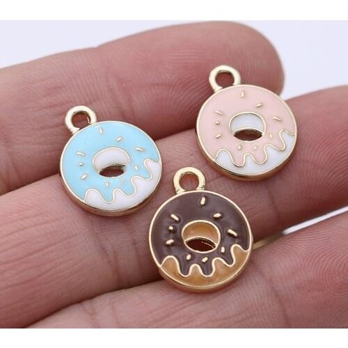 5PCS Enamel Coffee Doughnut Charm Pendant for Jewelry Making Necklace Bracelet Accessories DIY Craft 15mm