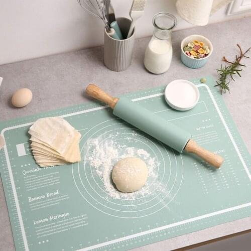 Non-stick silicone dough mat baking pastry cookie rolling pin kitchen cake tools accessories pasta clay fondan roller tray set