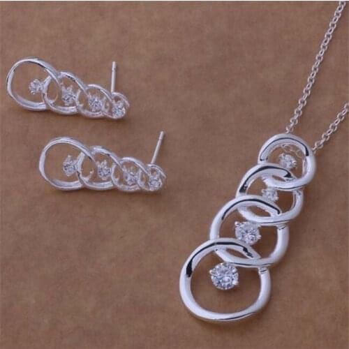 AS283 Hot Sale Silver Plated Color Jewelry Sets For Women Wholesale High Quality Classic Earring 447 + Necklace 129