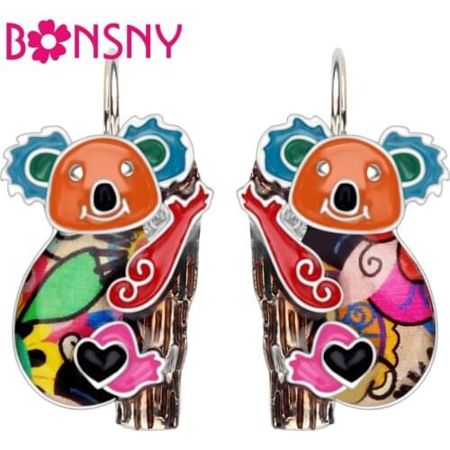 Bonsny Statement Enamel Alloy Australian Koala Clip Earrings Ear Cuff Cartoon Cute Animal Jewelry Women Girls Teens Gift Brincos