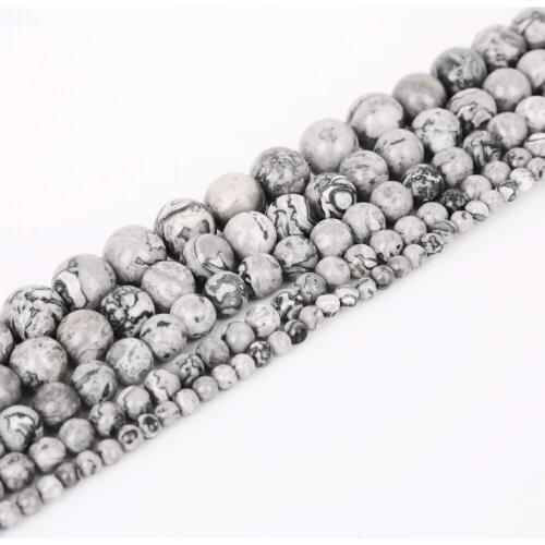 Natural Stone Beads 4 6 8 10 12mm 15" Round Grey Map Loose Beads For Jewelry Making DIY Necklace & Bracelet