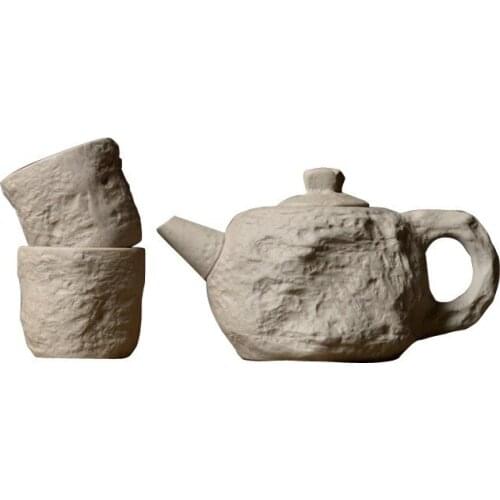Hard stone imitation stone teapot teacup One Teapot two teacups rock mud rough pottery handmade ceramic tea set tea pot set