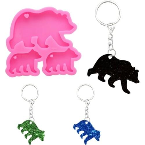 Walking Polar Bear Baby Mom Set Keychain Silicone Mold with Hole Bear Family Pendant DIY Epoxy Resin Casting Molds Kit F3MD