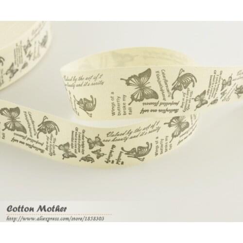 F039#-14 2.5CM width garment labels black butterfly design Zakka cotton ribbons sewing studio etiquetas ropa woven labels