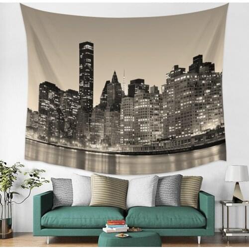 City House Lights Sky Black And White River Wall Tapestry Cover Beach Towel Picnic Yoga Mat Home Decoration