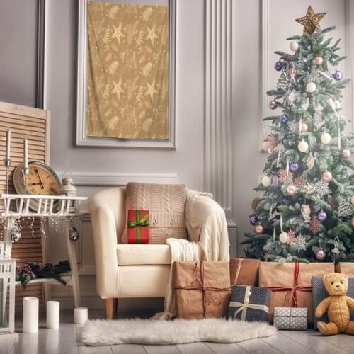 Tapestry Stars Pine Tree Branches Leaves Winter Theme Decorating Monochromic Artwork Printed Beige