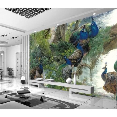 Customized wallpaper for walls Forest Peacock Frescoes 3d wall murals wallpaper Home Decoration