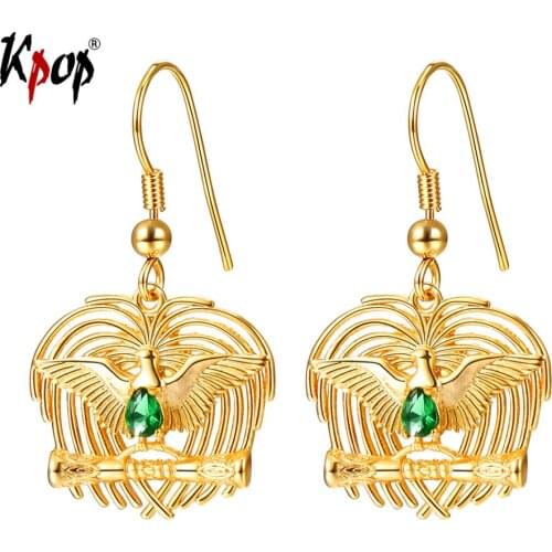 Kpop Phoenix Bird Drop Earrings PNG Ethnic Jewelry Gold Color Green Crystal Zirconia Animal Dangle Earrings For Women E2900