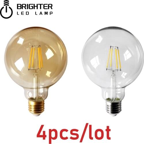4pcs/lot Retro Edison Filament Bulb G95 E27 6W Bombillas 220V-240V Vintage Lamp 2500K Gold Glass Bulb Home Decoration