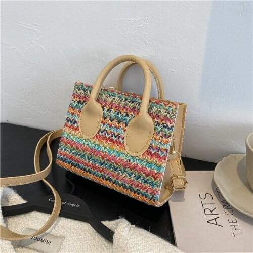 Summer Straw Woven Bag Female 2021 New Korean Color Woven Bag Western Style Handbag Casual Messenger Small Square Bag