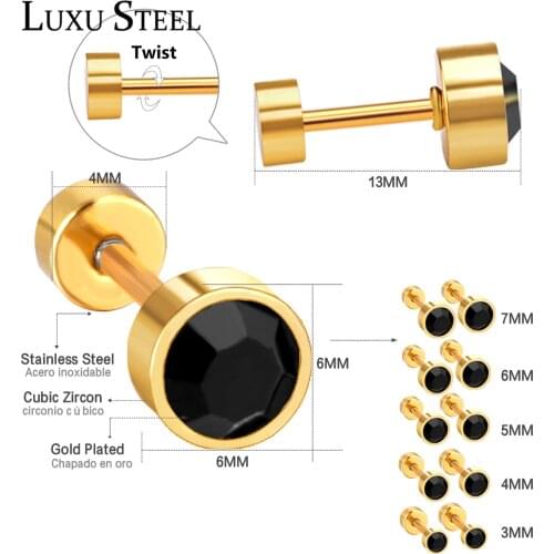 LUXUSTEELBlack Color Crystal Ear Screw Stud Earring Jewelry Stainless Steel Earring Fashion Jewelry For Women/Girl