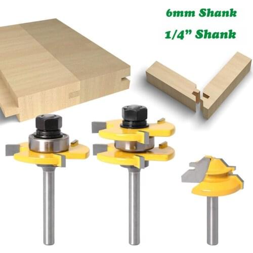 3pcs 1/4" or 6m Tongue Groove Router Bit Set 3/4" Stock 3 Teeth T-shape Wood Milling Cutter Flooring Tool for Wood Working Tools