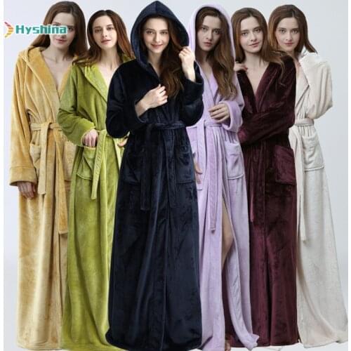 Hooded Nightgown Womens Winter Lengthened and Thickened Hotel Bathrobe Flannel Warm Pajama Autumn Coral Velvet Bathrobe