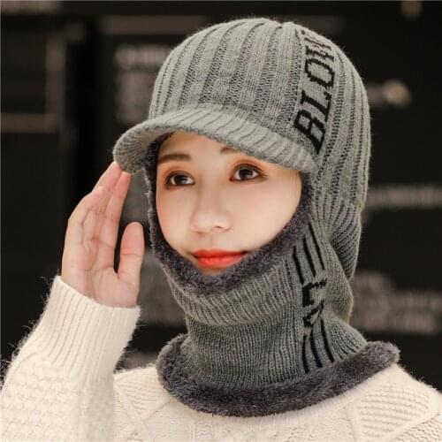 New Women Letter Hedging Winter Hats Add High Quality Fur Lined Warm Lambswool Knitted Hat For Female Keep Warmer Lamb wool Cap