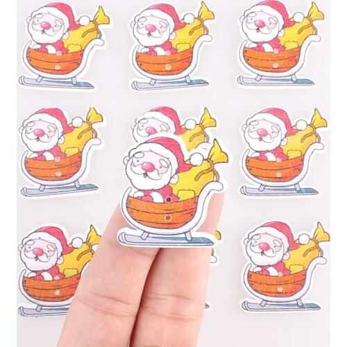 Christmas Button 2Hole Wooden Gifts Decorative Buttons for Scrapbooking Crafts DIY Children Clothing Sewing Decoration 100pcs E