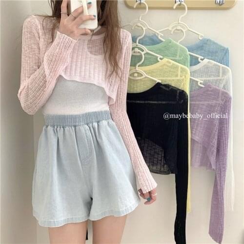 Sunscreen Shirt Thin Long-sleeved Sweater Womens Summer New Korean Style Loose and Thin All-match Short Top