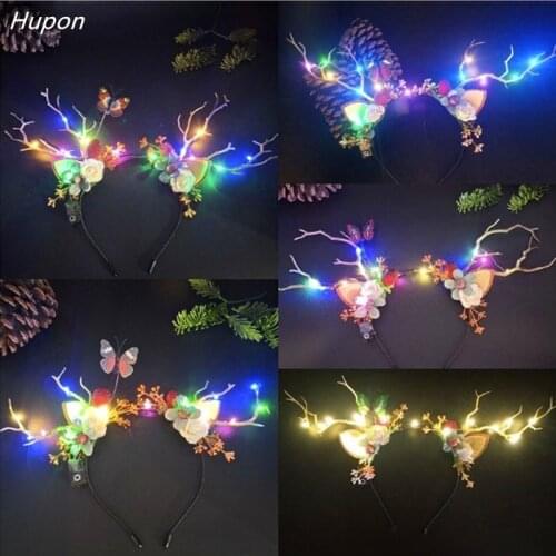 LED Christmas Lights Headbands Cute Antlers Flower Ears Hair Bands for Girls Headband boho Headwear Christmas Decoration navidad