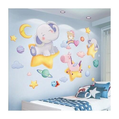 Creative Cartoon Watercolor Elephant Animal Wall Sticker DIY Baby Room Wall Decoration Nursery Room Decor Wall Papers Home Decor