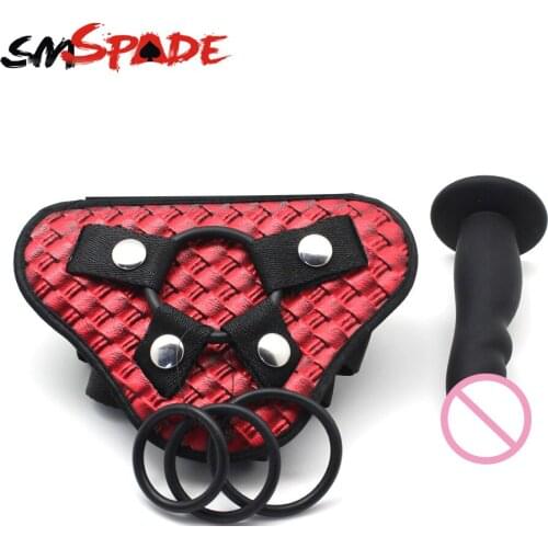 Smspade PU Unisex Universal Adjustable Strap-On Harness Different Size Dildo Strap on Harness Fetish Bondage Sex Toys for Couple