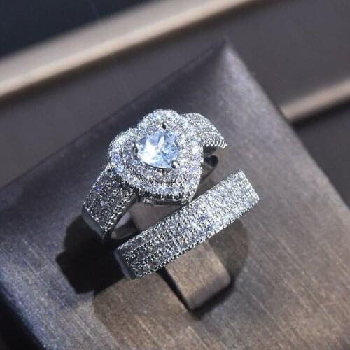 Gorgeous 2Pcs/Set Women Wedding Rings Mosaic AAA CZ Heart Romantic Female Engagement Rings Fashion Jewelry HIgh Quality Anillos