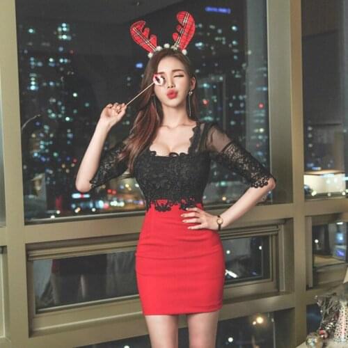 2020 Spring Summer Mini Dress Club Wear for Ladies Half Sleeve See Through Tight Dresses Woman Party Night Lace Patchwork Dress