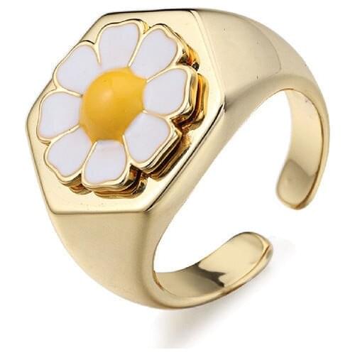 Vintage Enamel Ring Metal Spray Paint Small Daisy Flower Opening Ring For Women Girl Sweet Jewelry Candy Color Opening Ring